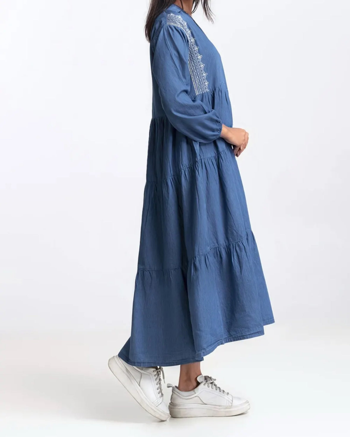 Light Weight Denim V-Collar Dress