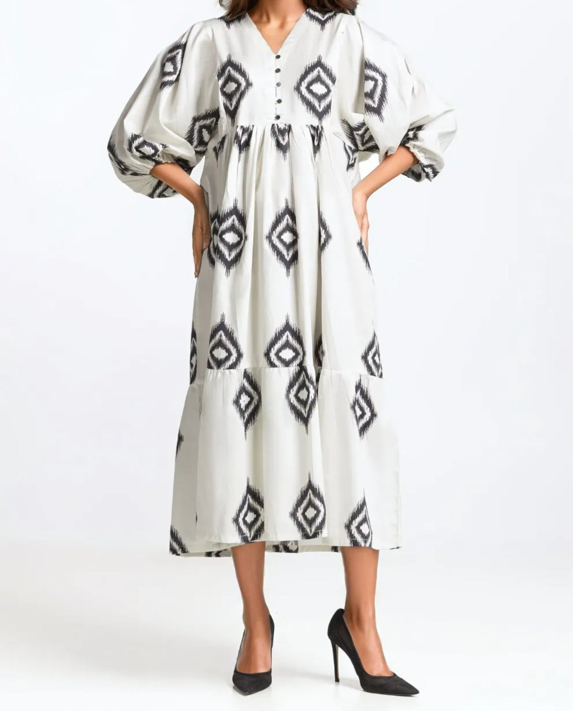 Printed V Neck Dress