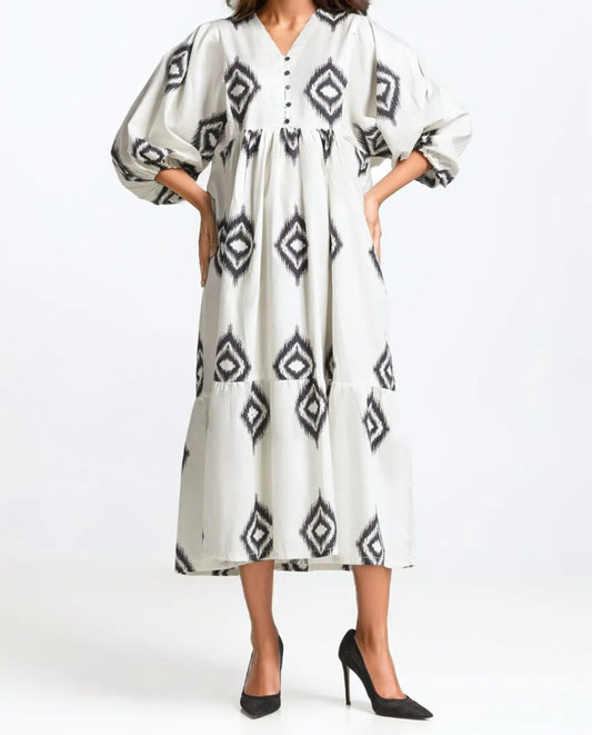 Printed V Neck Dress