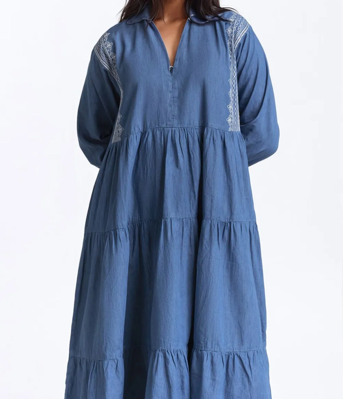 Light Weight Denim V-Collar Dress