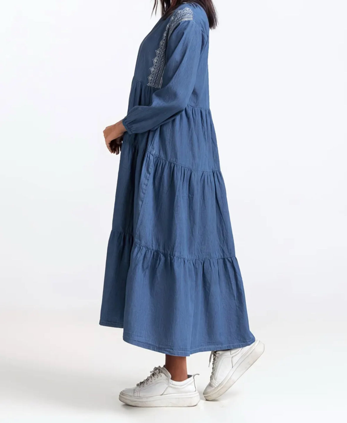 Light Weight Denim V-Collar Dress