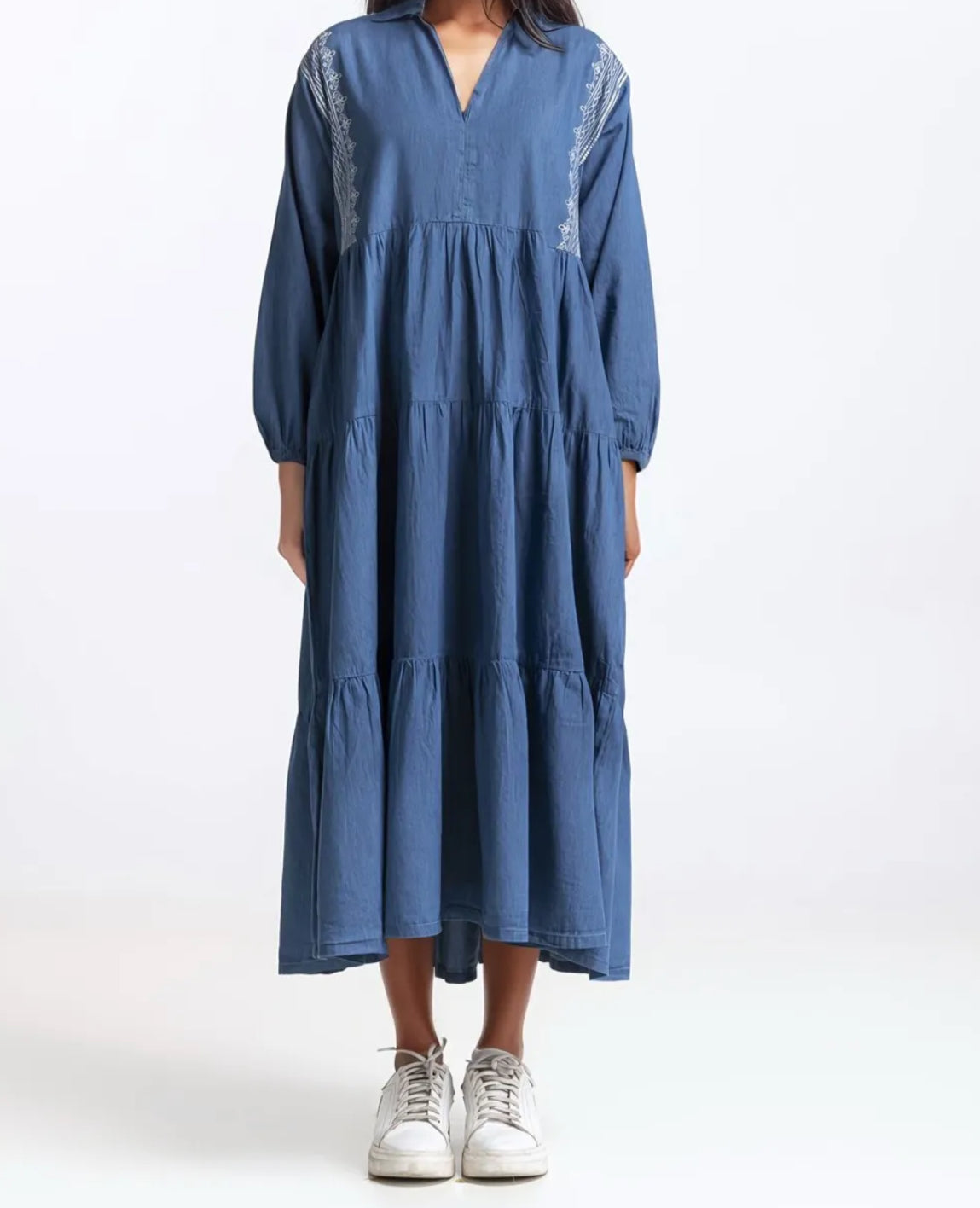 Light Weight Denim V-Collar Dress